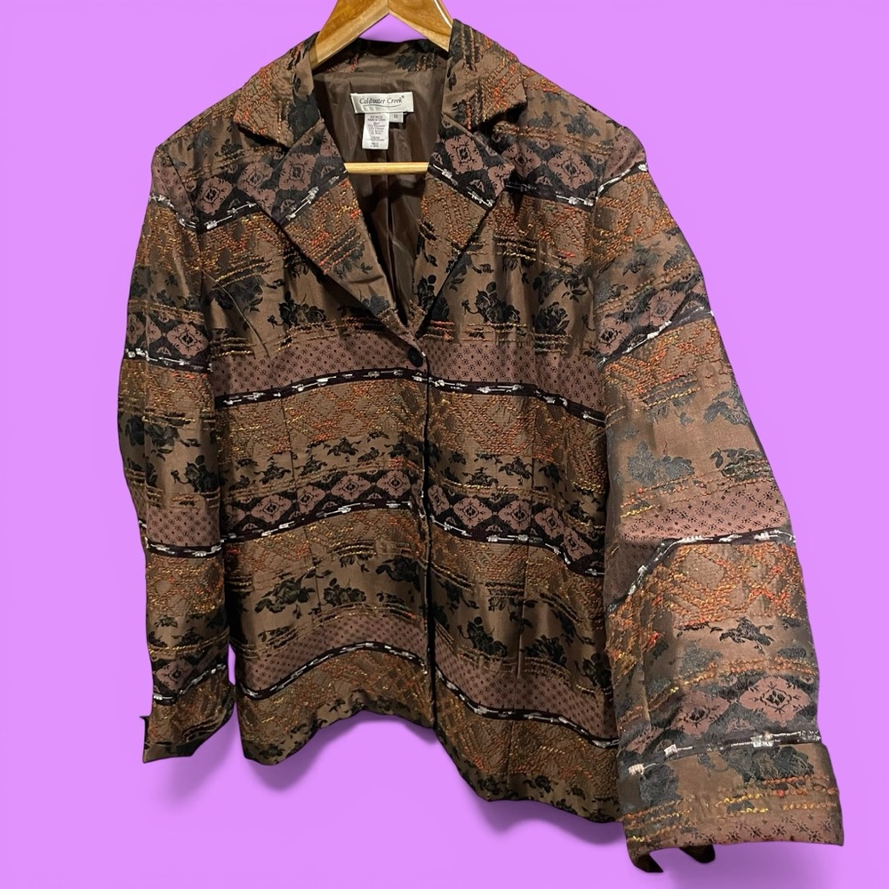 Cute coffee tapestry embroidered whimsigoth lightweight blazer jacket Y2K